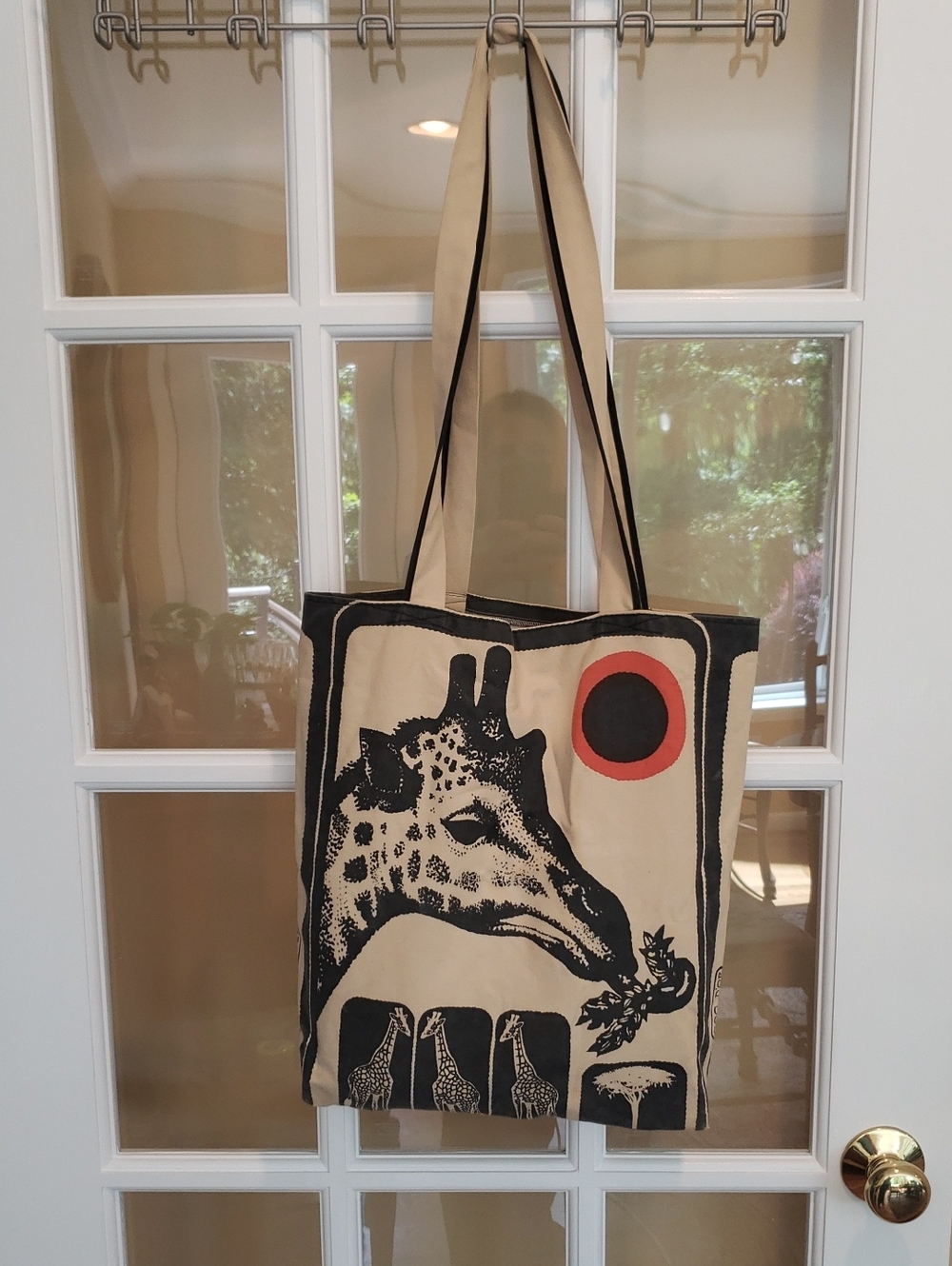 Hand Printed Giraffe Tote by COQ D'OR - 16"H X 12"W X 3" D - Picture 12 of 16